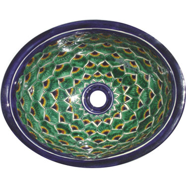 Mexican Ceramic Sink Peacock Green Blue s5046