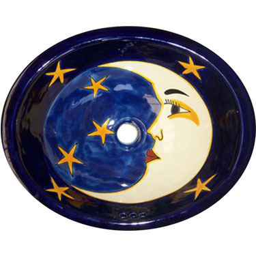 Mexican Talavera Colonial Sink s5075 Moon And Yellow Stars