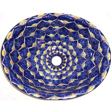 Mexican Decorative Sink s5095 Peacock Feather Cobalt Blue