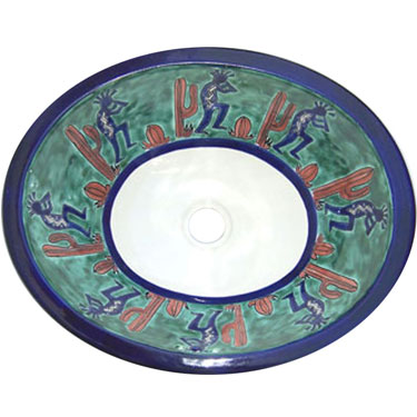 Mexican Handmade Ceramic s5098 Kokopelli Border Green
