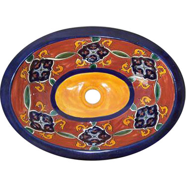 Mexican Handpainted Ceramic Sink s5152 Dolores Terracotta Yellow