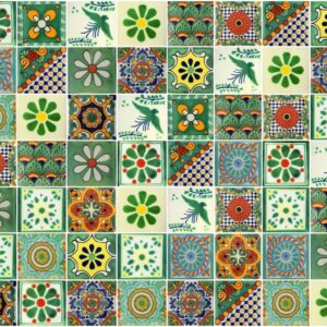 100 PIECES Mexican Tiles 4x4 Handpainted Green Designs