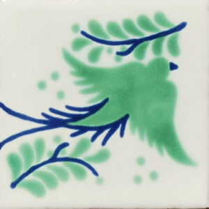 Green Talavera Tile – Decorative Bird Motif C015