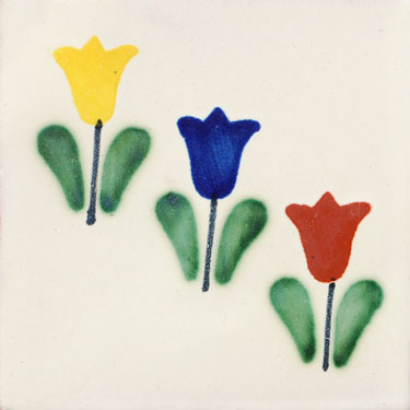 Traditional Mexican Talavera Tile with Tulip Design